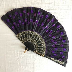 Purple Sequined Hand Fan
